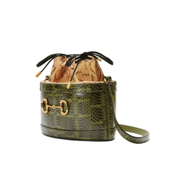 Gucci Horsebit 1955 Snakeskin Bucket Bag | Green/Brown | NWT - Picture 2 of 7